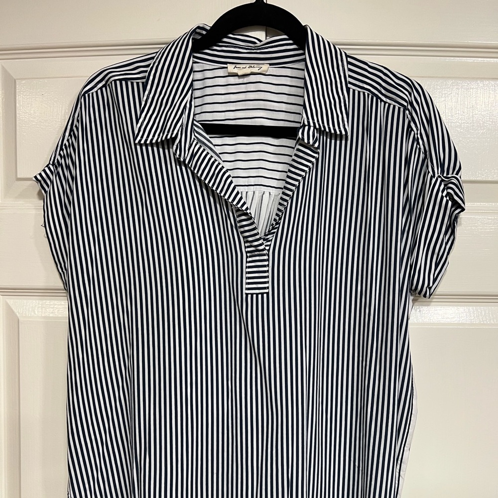 Jane & Delancey Womens Blouse Navy/White Stripe Size L NWOT